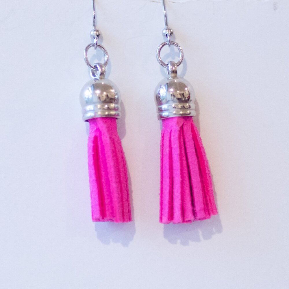 Hot Pink Suede Tassel Earrings